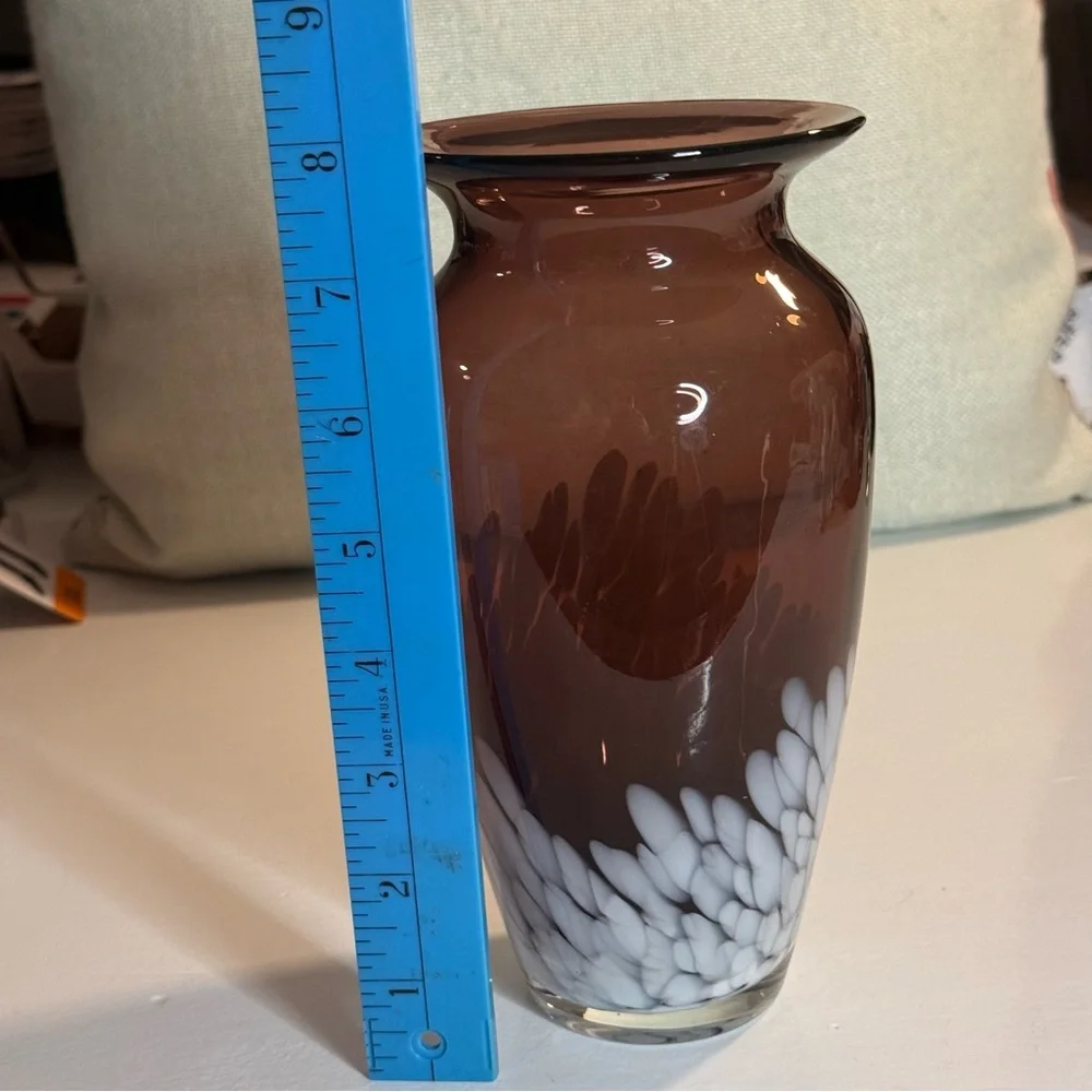 Purple and White Vtg Tall Vase Magnificent Plum Hand Blown Art Glass.